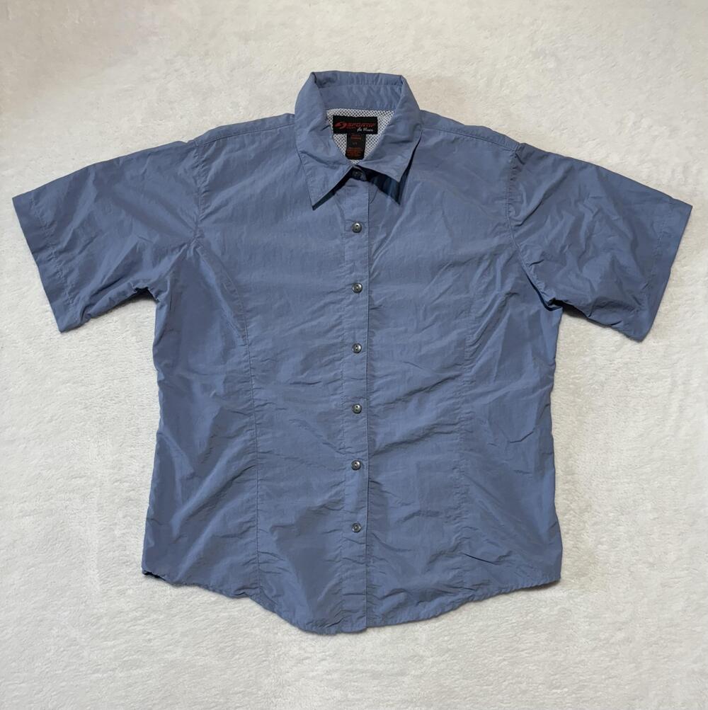 Sportif USA Shirt Womens Large Nylon Short Sleeve Button Up Mesh Vents Hiking
